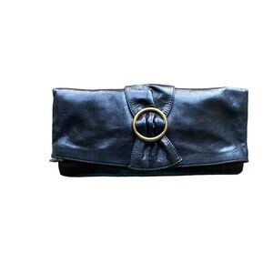 HOBO International Foldover Bow Black Leather Clutch